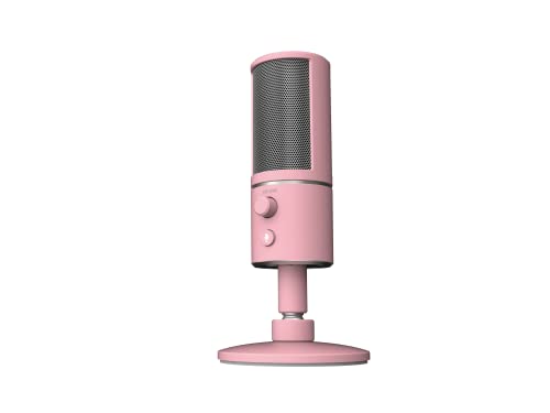 Razer Seiren X - Microphone à condensateur USB pour Le Streaming (Microphone Compact avec Support de Choc, directivité supercardioïde, Pas de Latence, Bouton de sourdine, Connexion pour Casque) Rose
