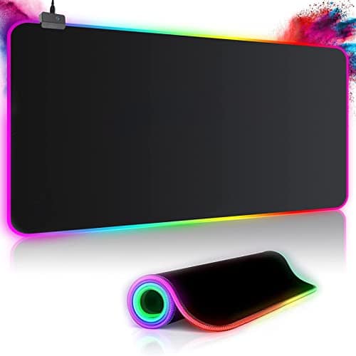 Tapis de Souris Gaming RGB XXL (800 x 300 mm), 14 Effets d'éclairage LED, étanche, antidérapant, résistant à l'usure pour Gamer, Ordinateur, PC