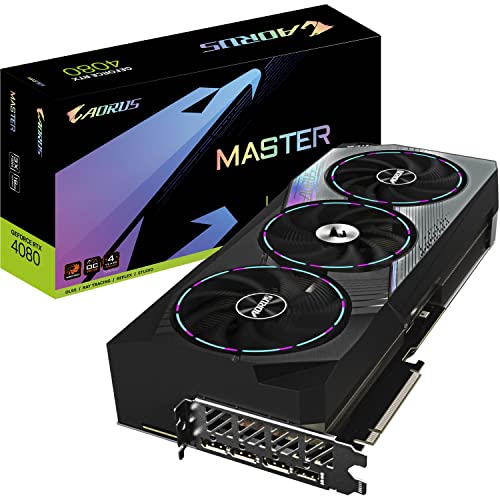 GIGABYTE AORUS GeForce RTX 4080 AORUS MASTER 16GB Carte graphique - 16GB DDR6X, 192bit, PCI-E 4.0, Core 2550Mhz, RGB, Anti-sag bracket, DP 1.4, HDMI 2.1a, NVIDIA DLSS 3, GV-N4080AORUS M-16GD
