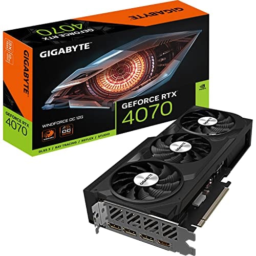 GIGABYTE GeForce RTX 4070 WINDFORCE OC 12GB Carte graphique - 12GB DDRX6 21Gbps, PCI-E 4.0, DisplayPort 1.4, HDMI 2.1a, NVIDIA DLSS 3, Ada Lovelace Arch, GV-N4070WF3OC-12GD