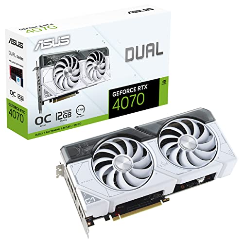 ASUS DUAL GeForce RTX 4070 OC Edition / Blanc – Carte graphique gaming (12GB GDDR6X, PCIe 4.0, DLSS 3, HDMI 2.1, DisplayPort 1.4a, 2.56 slot, ventilateurs axiaux, technologie 0dB)