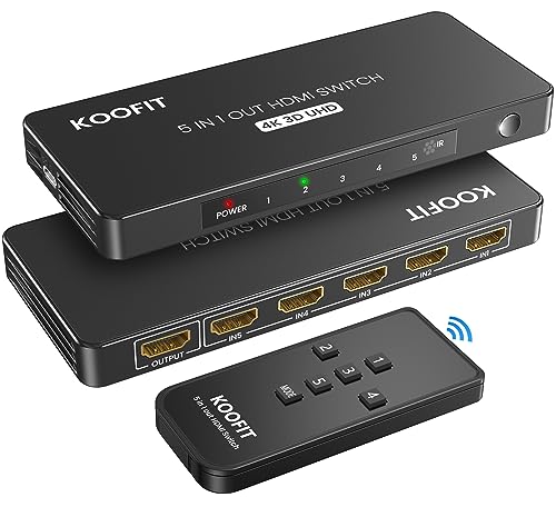 Switch HDMI 4K, Multi HDMI Switch HDMI 5 Entrées 1 Sortie, Commutateur HDMI avec Télécommande, Multiprise HDMI 5 Port HDMI Selector Box Supporte 4K 3D UHD, Multi HDMI pour TV, PS5,Blu-Ray, DVD, Xbox
