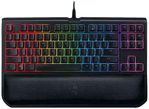 Razer BlackWidow TE Chroma v2 TKL Tenkeyless Clavier de jeu mécanique : touches jaunes, linéaire et silencieux, éclairage chroma RVB, repose-poignet magnétique, macros programmables, noir classique