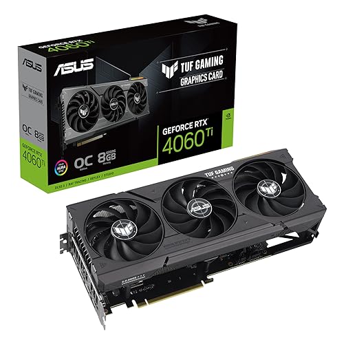 ASUS TUF GAMING NVIDIA GeForce RTX 4060 Ti – Carte graphique gaming (8GB GDDR6X, PCIe 4.0, DLSS 3, HDMI 2.1a, Display Port 1.4a, ventilateurs axiaux)