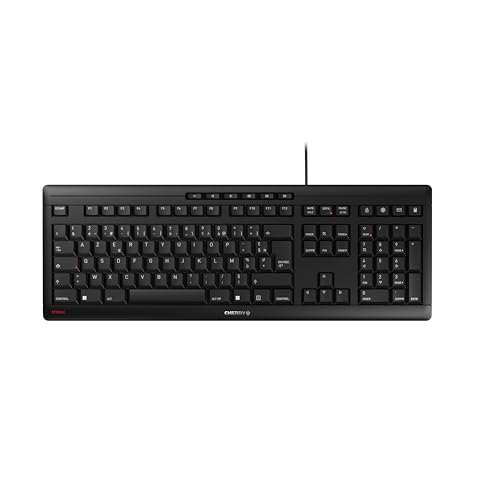 CHERRY STREAM KEYBOARD, disposition française, clavier AZERTY, clavier filaire, Blue Angel, homologation GS, mécanisme à ciseaux SX, frappe silencieuse, noir