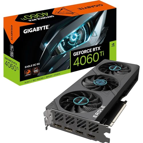 GIGABYTE GeForce RTX 4060 TI EAGLE OC 8GB Carte graphique - 8GB GDDR6 18Gbps 128bit, PCI-E 4.0, 2x DisplayPort 1.4, 2x HDMI 2.1a, NVIDIA DLSS 3, Supports 4K, Ada Lovelace Arch, GV-N406TEAGLE OC-8GD