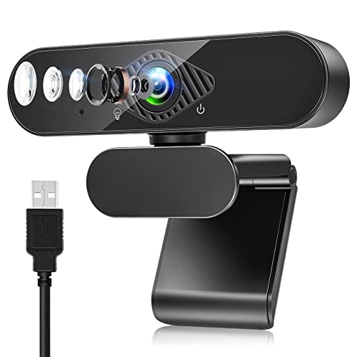 Dancial Webcam pour PC avec Micro, 1080P Full HD Caméra Web avec Microphone Antibruit, 360° Rotation USB Caméra PC pour Chat Vidéo et Enregistrement, Compatible avec Windows, Mac et Android