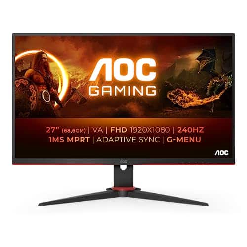 AOC Gaming 27G2ZNE - Écran Full HD 27 Pouces, 240 Hz, MPRT 0,5 ms, FreeSync Premium. (1920x1080, HDMI 1.4, DisplayPort 1.2) Noir/Rouge