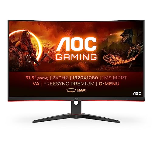 AOC Écran gaming incurvé C32G2ze 80 cm (31,5 pouces) (FHD, HDMI, DisplayPort, temps de réponse MPRT de 1 ms, 1920 x 1080 px, 240 Hz, FreeSync Premium) noir