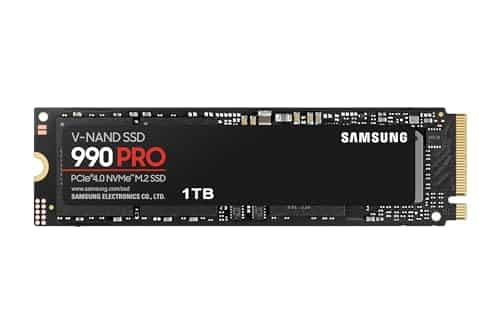 Samsung SSD 990 Pro NVMe M.2 Pcle 4.0, SSD Interne, Capacité 1 To, Vitesse de lecture jusqu'à 7 450 Mo/s, Gestion Intelligente de la Chaleur avec Revêtement en Nickel, MZ-V9P1T0BW