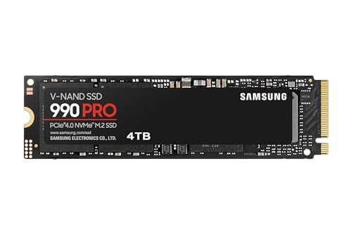 Samsung SSD 990 Pro NVMe M.2 Pcle 4.0, SSD Interne, Capacité 4 To, Vitesse de lecture jusqu'à 7 450 Mo/s, Gestion Intelligente de la Chaleur avec Revêtement en Nickel, MZ-V9P4T0BW