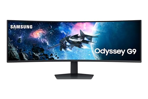 Samsung Ecran PC Odyssey G9 49’’ 240Hz, 1ms, Dalle VA Incurvée 1000R, Résolution DWQHD : 5120 x 1440, 2500:1, Pied Ajustable, VESA, DisplayPort, HDMI (2.1), Sortie Audio, USB 3.0, LS49CG954EUXEN