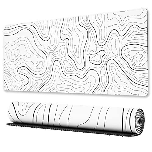 Ovenbird – Grand tapis de souris de jeu avec bords surpiqués et dos antidérapant, sous-main pour clavier et souris, 80 x 30 cm, imprimé carte topographique, blanc