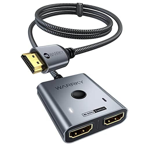 WARRKY Switch HDMI 4K 60Hz avec Cable Fixe 1M, Splitter HDMI 【Coquille en Aluminium, Nylon Tressé】 Bidirectionnel Commutateur HDMI 2 Entrées 1 Sortie (Un écran à la Fois) Compatible avec PS5 PS4 PC