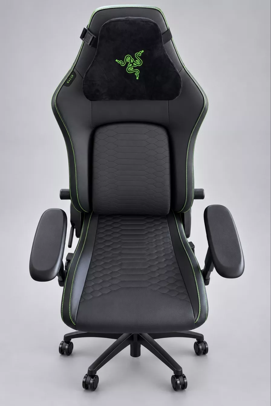 Assise et coussin de tête en suédine de la Razer Iskur V2 NewGen vus de dessus